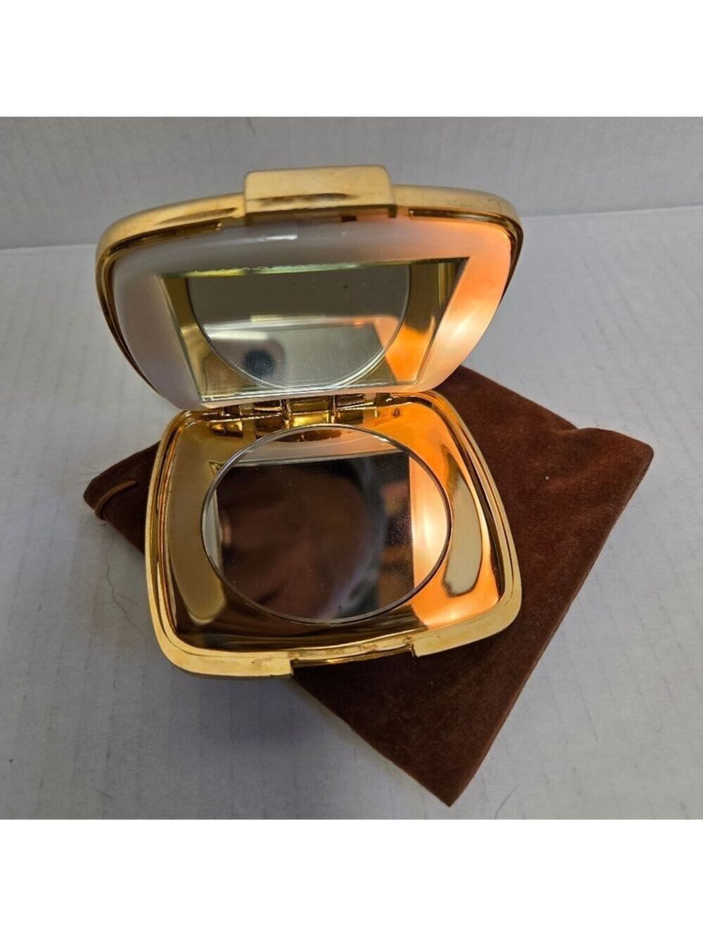 Vintage Gold-tone Lighted Dual Mirror Compact
